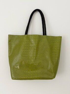 Neiman Marcus Green Crocodile Braided Handle Lined Tote Bag